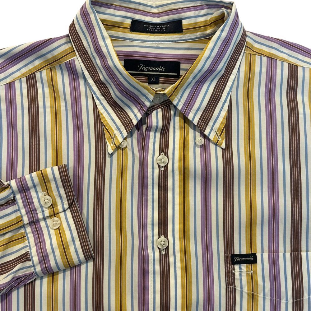 Faconnable Purple Gold Striped Long Sleeve‎ Shirt XL